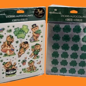 Hallmark 1995 St. Patricks Leprechaun Bears Lucky Shamrock Vintage Foil Stickers